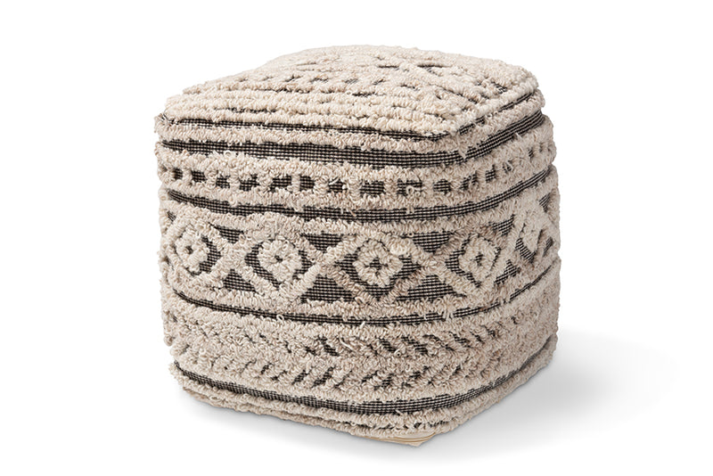 Baxton Studio Cronin Moroccan Inspired Beige and Brown Handwoven Hemp Pouf Ottoman