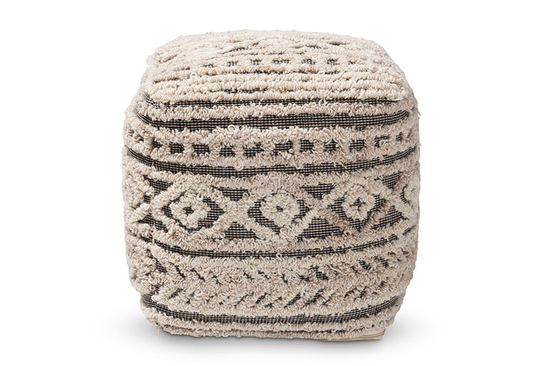 Baxton Studio Cronin Moroccan Inspired Beige and Brown Handwoven Hemp Pouf Ottoman