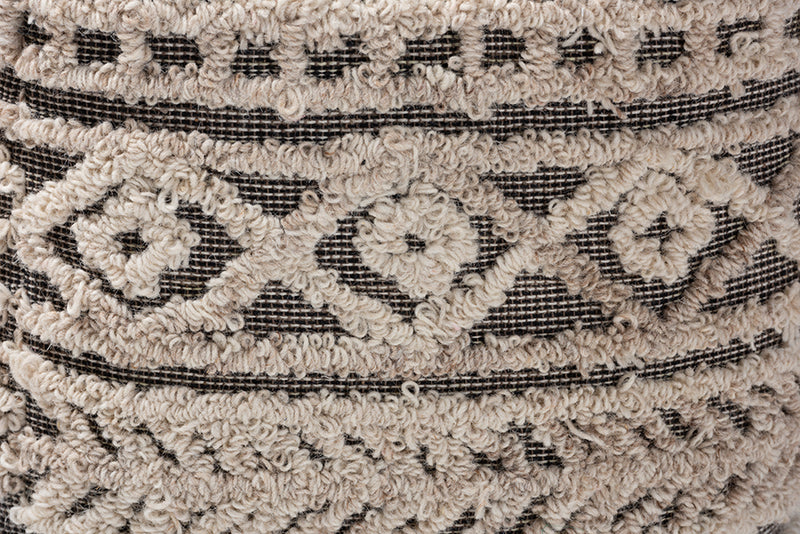 Baxton Studio Cronin Moroccan Inspired Beige and Brown Handwoven Hemp Pouf Ottoman