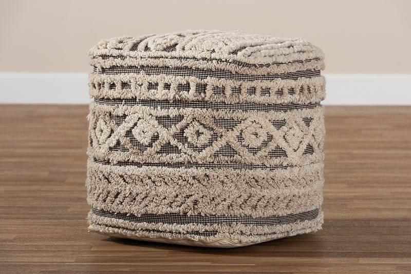 Baxton Studio Cronin Moroccan Inspired Beige and Brown Handwoven Hemp Pouf Ottoman