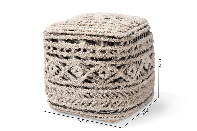Baxton Studio Cronin Moroccan Inspired Beige and Brown Handwoven Hemp Pouf Ottoman