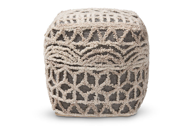 Baxton Studio Avery Moroccan Inspired Beige and Brown Handwoven Cotton Pouf Ottoman
