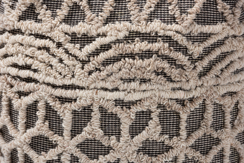 Baxton Studio Avery Moroccan Inspired Beige and Brown Handwoven Cotton Pouf Ottoman