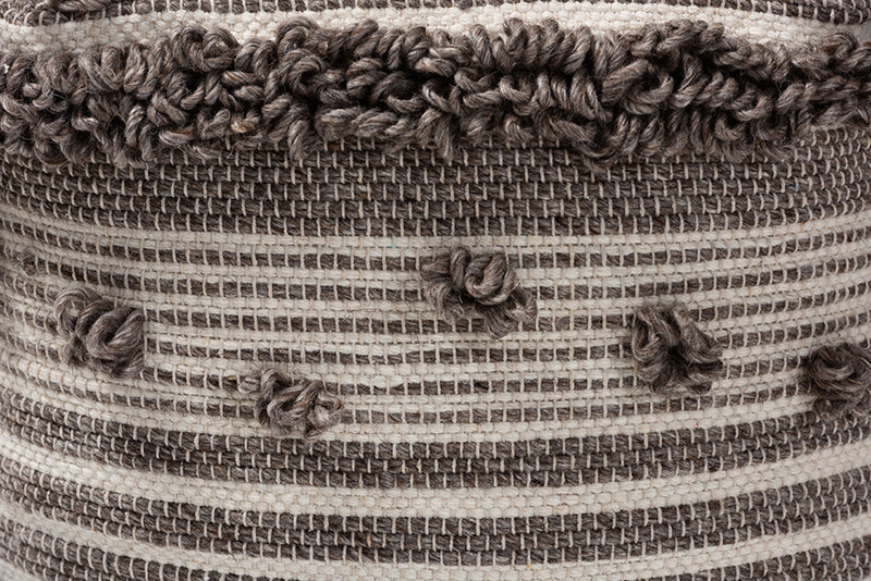 Baxton Studio Eligah Moroccan Inspired Ivory and Brown Handwoven Wool Pouf Ottoman