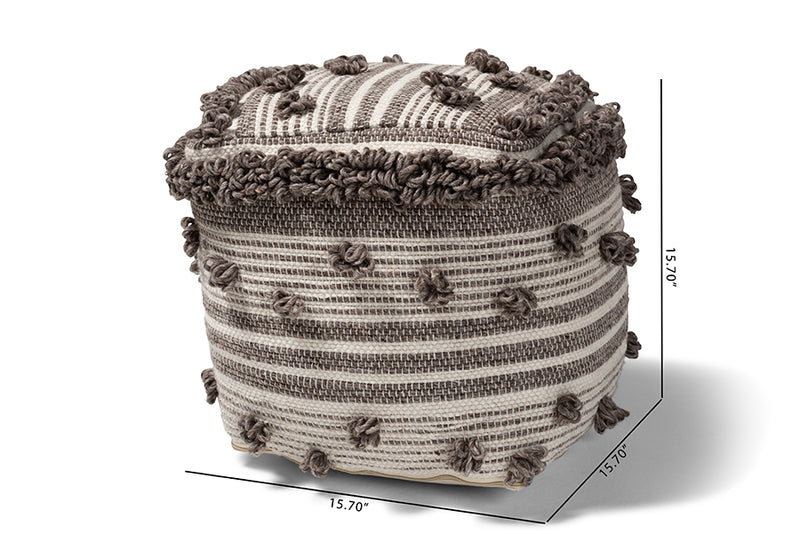 Baxton Studio Eligah Moroccan Inspired Ivory and Brown Handwoven Wool Pouf Ottoman