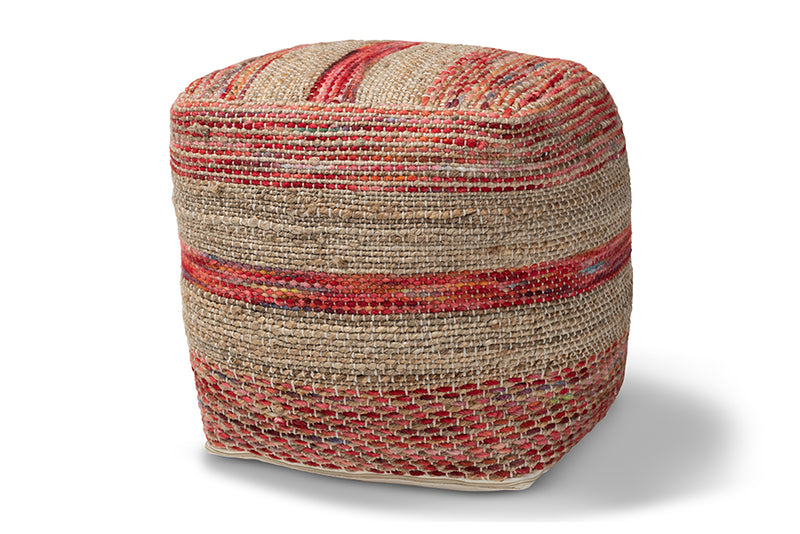 Baxton Studio Caiman Moroccan Inspired Multicolored Handwoven Hemp Pouf Ottoman
