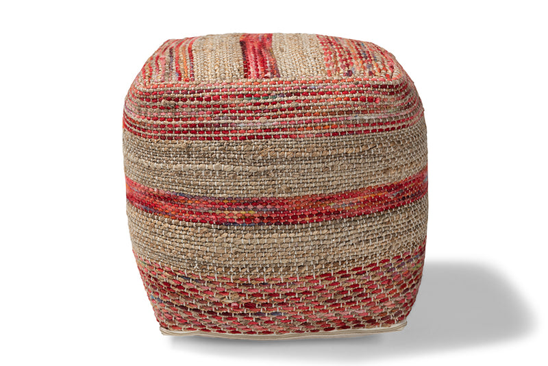Baxton Studio Caiman Moroccan Inspired Multicolored Handwoven Hemp Pouf Ottoman
