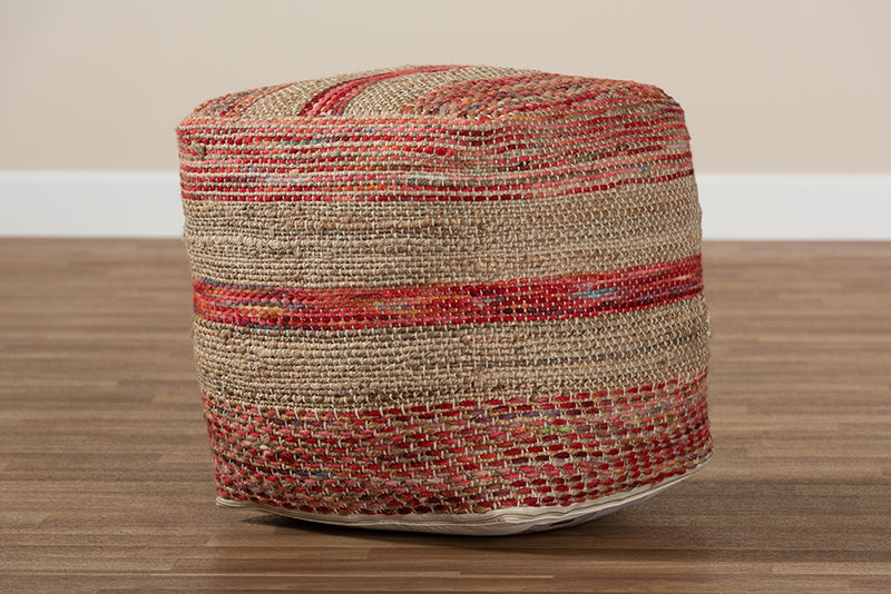Baxton Studio Caiman Moroccan Inspired Multicolored Handwoven Hemp Pouf Ottoman