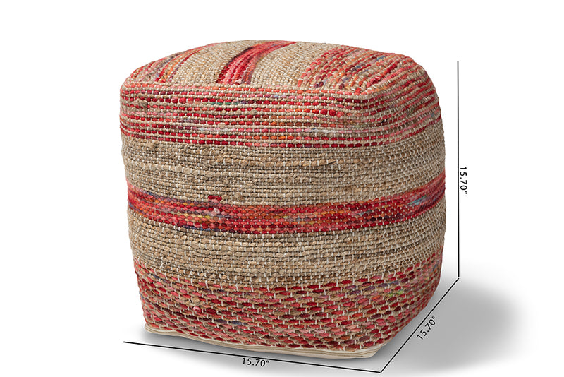 Baxton Studio Caiman Moroccan Inspired Multicolored Handwoven Hemp Pouf Ottoman