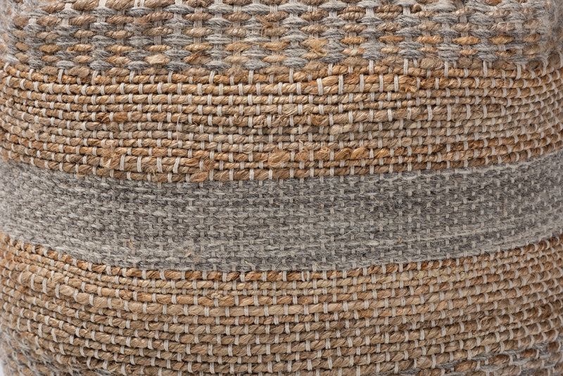 Baxton Studio Grange Moroccan Inspired Natural and Grey Handwoven Hemp Pouf Ottoman