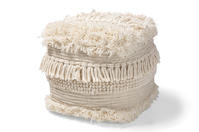 Baxton Studio Bartow Moroccan Inspired Beige Handwoven Cotton Pouf Ottoman