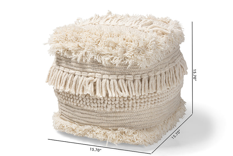 Baxton Studio Bartow Moroccan Inspired Beige Handwoven Cotton Pouf Ottoman