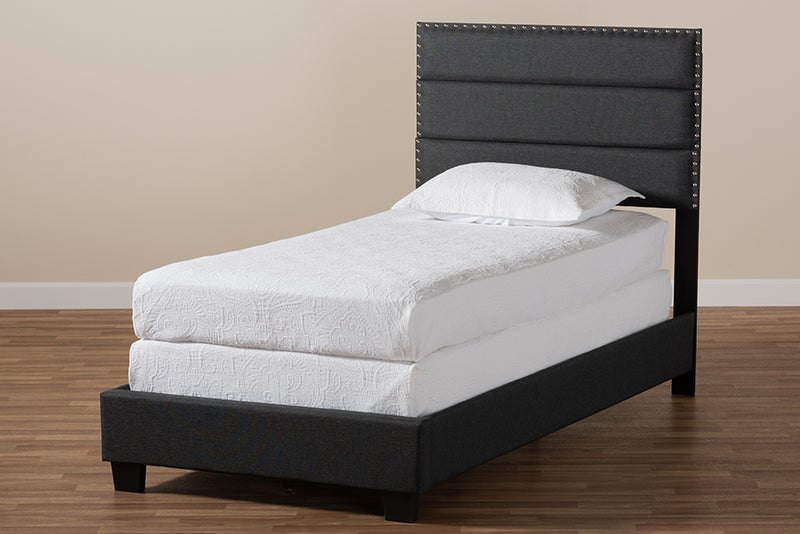 Baxton Studio Ansa Modern and Contemporary Dark Grey Fabric Upholstered Twin Size Bed