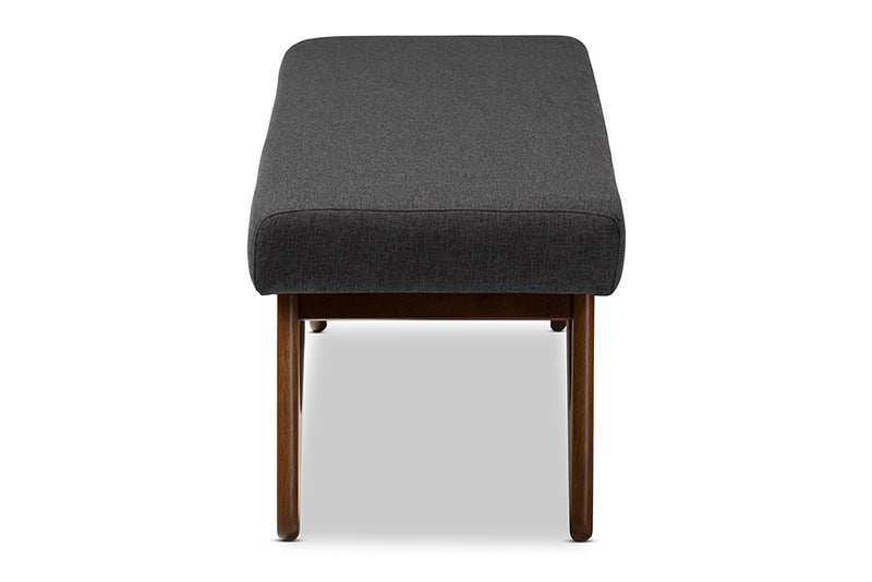 Baxton Studio Rika Mid-Century Modern Dark Grey Fabric Upholstered Walnut Brown Finished Boomerang Bench