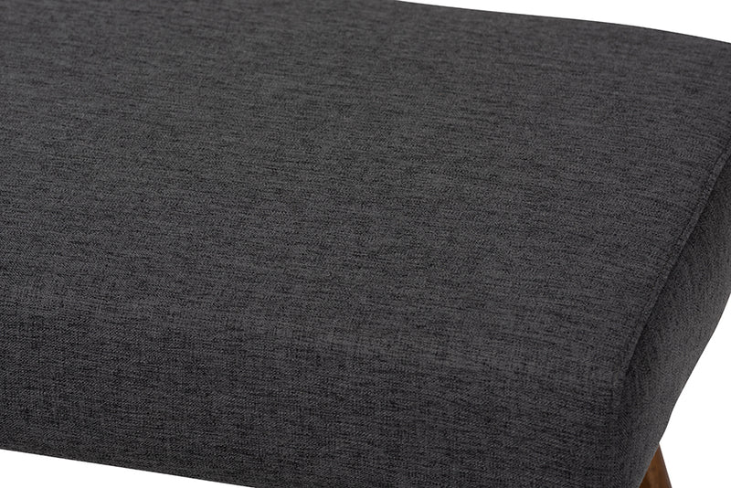 Baxton Studio Rika Mid-Century Modern Dark Grey Fabric Upholstered Walnut Brown Finished Boomerang Bench