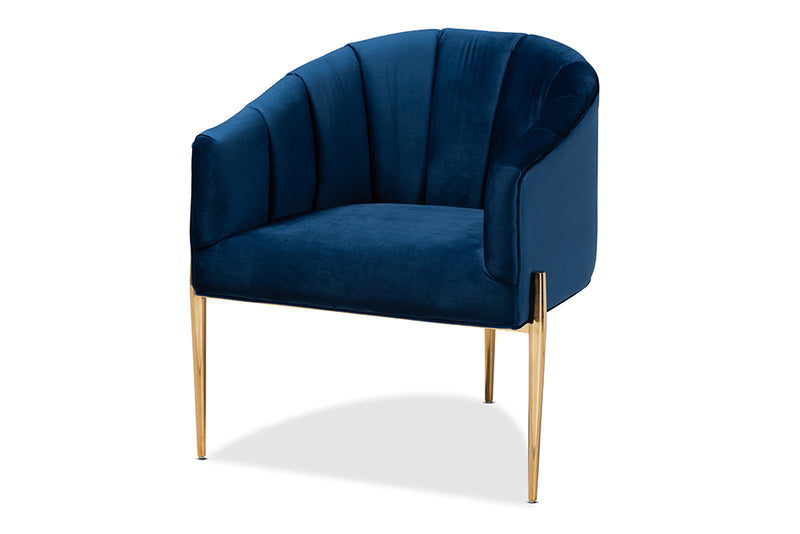 Baxton Studio Clarisse Glam and Luxe Navy Blue Velvet Fabric Upholstered Gold Finished Accent Chair