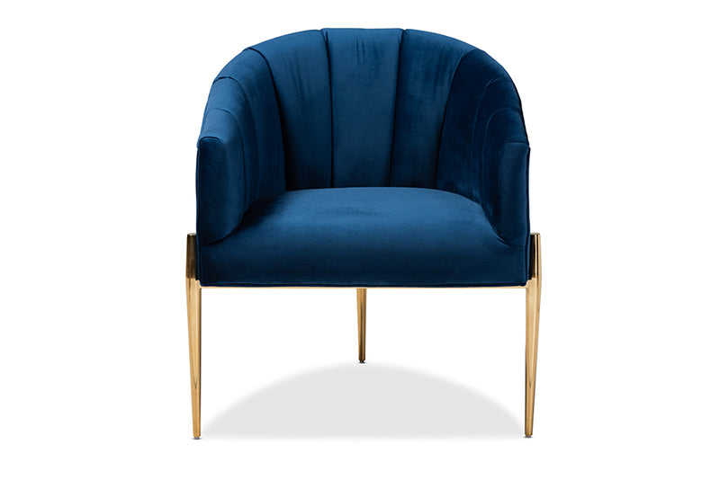 Baxton Studio Clarisse Glam and Luxe Navy Blue Velvet Fabric Upholstered Gold Finished Accent Chair