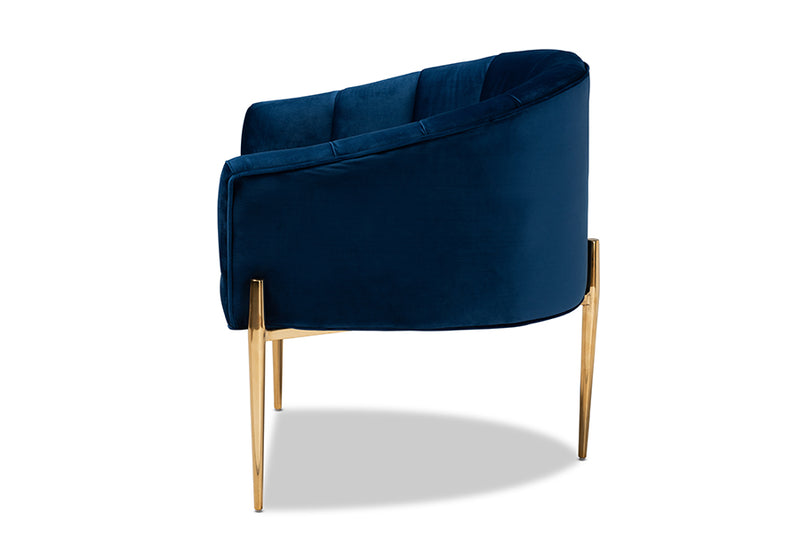 Baxton Studio Clarisse Glam and Luxe Navy Blue Velvet Fabric Upholstered Gold Finished Accent Chair