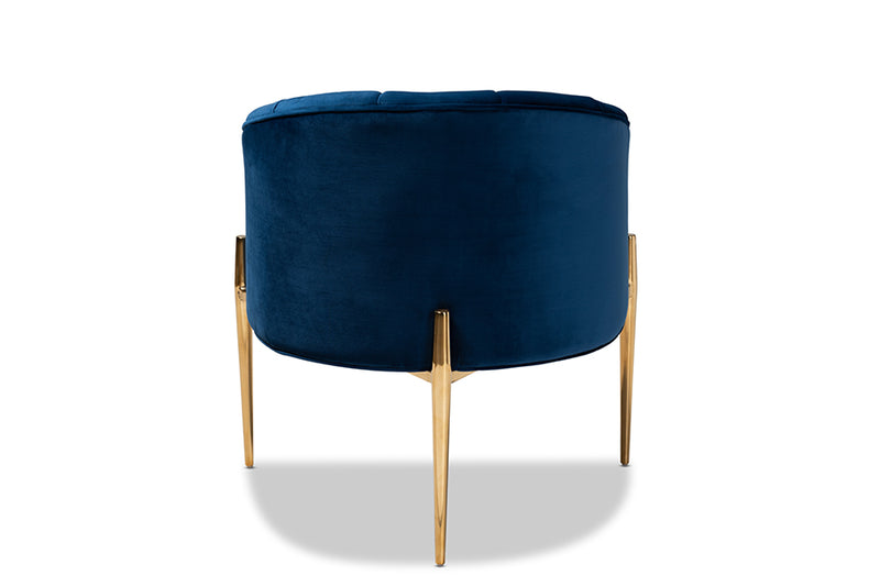 Baxton Studio Clarisse Glam and Luxe Navy Blue Velvet Fabric Upholstered Gold Finished Accent Chair