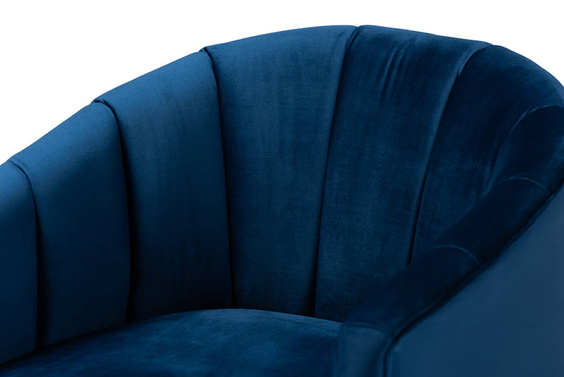 Baxton Studio Clarisse Glam and Luxe Navy Blue Velvet Fabric Upholstered Gold Finished Accent Chair