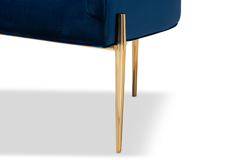 Baxton Studio Clarisse Glam and Luxe Navy Blue Velvet Fabric Upholstered Gold Finished Accent Chair