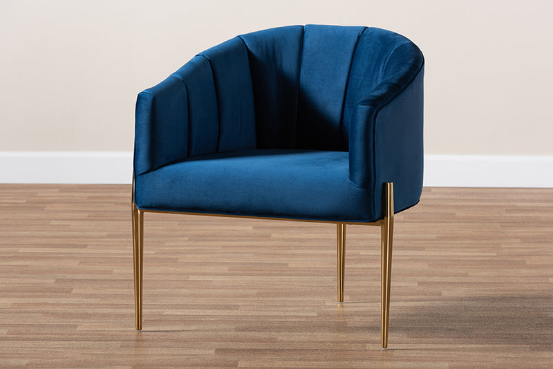 Baxton Studio Clarisse Glam and Luxe Navy Blue Velvet Fabric Upholstered Gold Finished Accent Chair