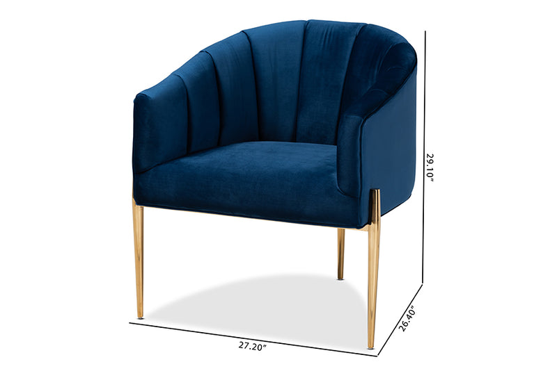 Baxton Studio Clarisse Glam and Luxe Navy Blue Velvet Fabric Upholstered Gold Finished Accent Chair