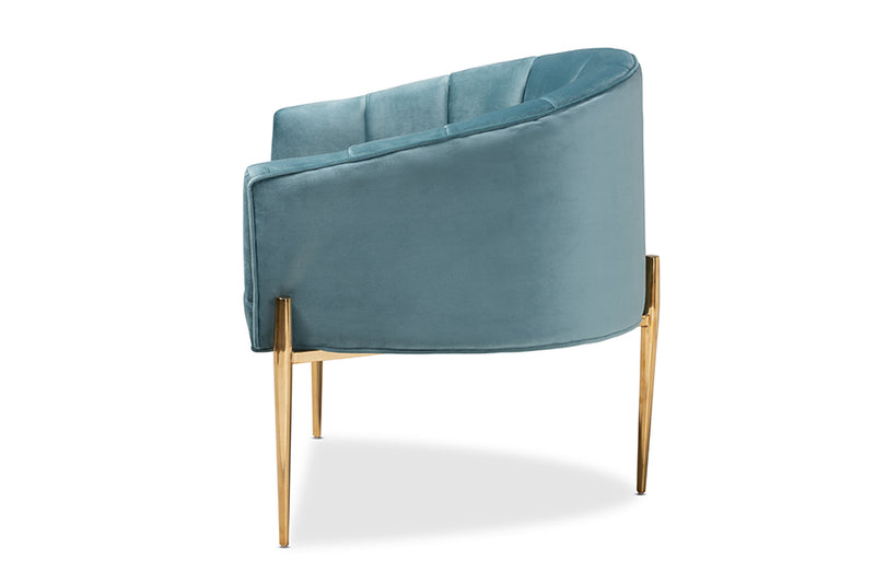 Baxton Studio Clarisse Glam and Luxe Light Blue Velvet Fabric Upholstered Gold Finished Accent Chair