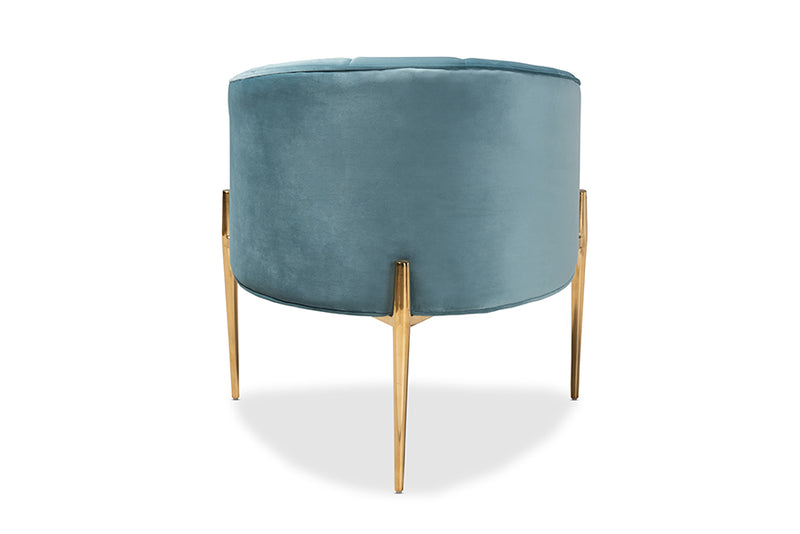 Baxton Studio Clarisse Glam and Luxe Light Blue Velvet Fabric Upholstered Gold Finished Accent Chair