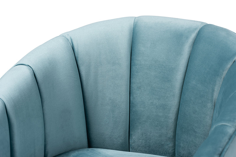 Baxton Studio Clarisse Glam and Luxe Light Blue Velvet Fabric Upholstered Gold Finished Accent Chair