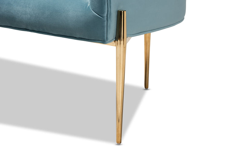 Baxton Studio Clarisse Glam and Luxe Light Blue Velvet Fabric Upholstered Gold Finished Accent Chair