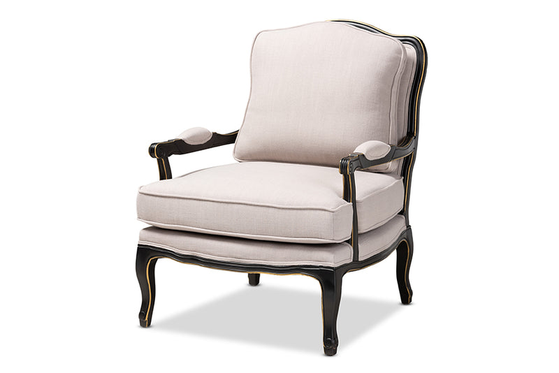 Baxton Studio Antoinette Traditional Beige Fabric Upholstered and Black Finished Accent Chair