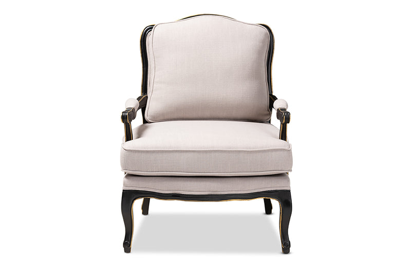 Baxton Studio Antoinette Traditional Beige Fabric Upholstered and Black Finished Accent Chair
