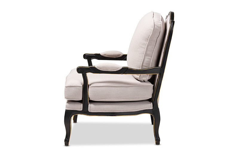 Baxton Studio Antoinette Traditional Beige Fabric Upholstered and Black Finished Accent Chair