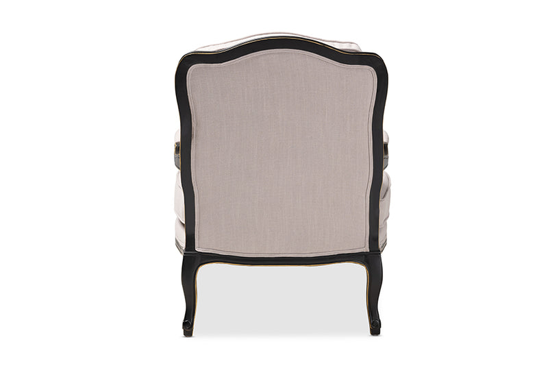 Baxton Studio Antoinette Traditional Beige Fabric Upholstered and Black Finished Accent Chair