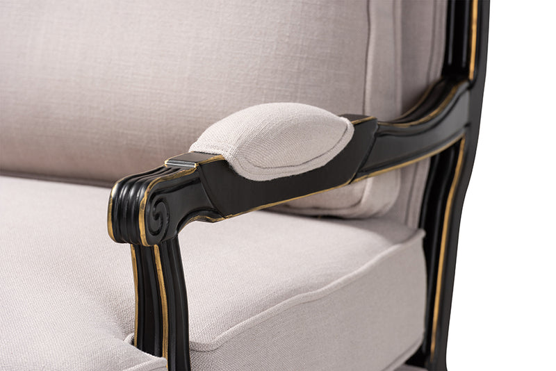 Baxton Studio Antoinette Traditional Beige Fabric Upholstered and Black Finished Accent Chair