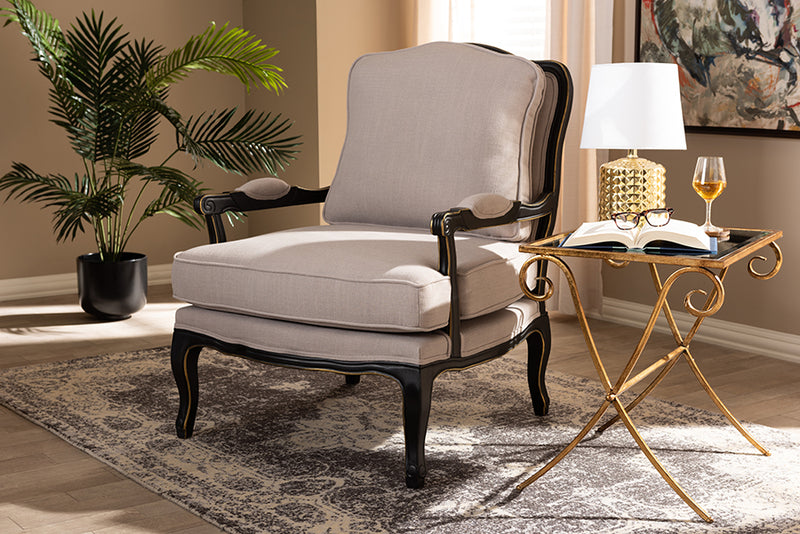 Baxton Studio Antoinette Traditional Beige Fabric Upholstered and Black Finished Accent Chair
