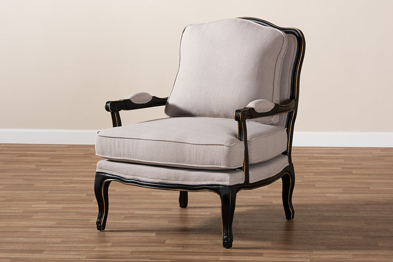 Baxton Studio Antoinette Traditional Beige Fabric Upholstered and Black Finished Accent Chair