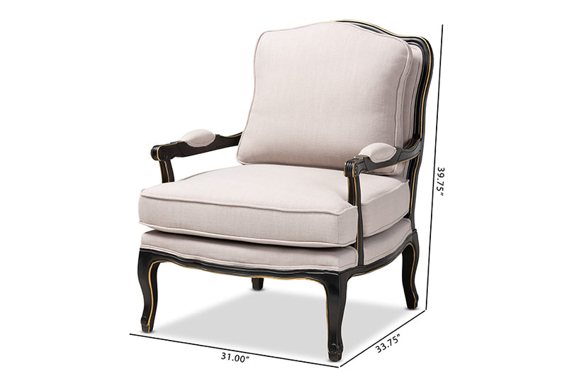 Baxton Studio Antoinette Traditional Beige Fabric Upholstered and Black Finished Accent Chair