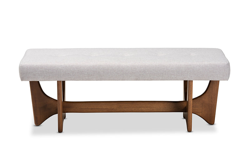 Baxton Studio Theo Mid-Century Modern Greyish Beige Fabric Upholstered Walnut Finished Bench