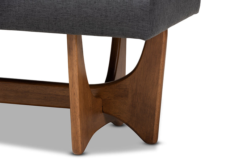 Baxton Studio Theo Mid-Century Modern Dark Grey Fabric Upholstered Walnut Finished Bench