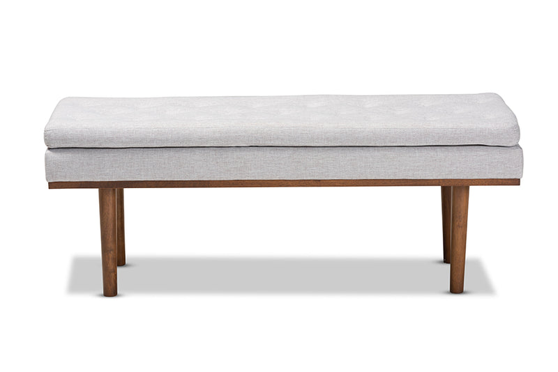 Baxton Studio Arne Mid-Century Modern Greyish Beige Fabric Upholstered Walnut Finished Bench
