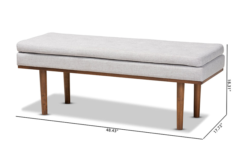 Baxton Studio Arne Mid-Century Modern Greyish Beige Fabric Upholstered Walnut Finished Bench
