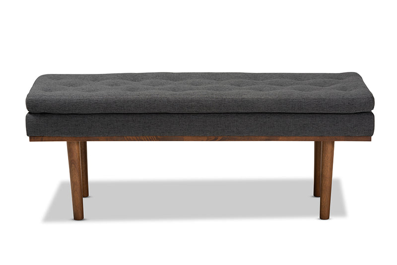 Baxton Studio Arne Mid-Century Modern Dark Grey Fabric Upholstered Walnut Finished Bench