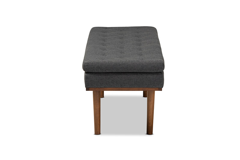 Baxton Studio Arne Mid-Century Modern Dark Grey Fabric Upholstered Walnut Finished Bench