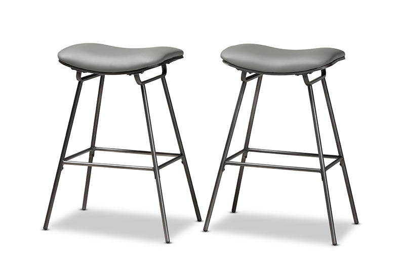 Baxton Studio Jette Modern and Contemporary Grey Fabric Upholstered Dark Grey Metal 2-Piece Bar Stool Set