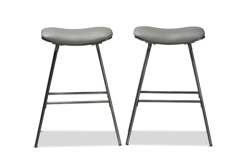 Baxton Studio Jette Modern and Contemporary Grey Fabric Upholstered Dark Grey Metal 2-Piece Bar Stool Set