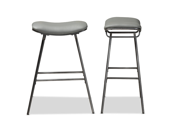 Baxton Studio Jette Modern and Contemporary Grey Fabric Upholstered Dark Grey Metal 2-Piece Bar Stool Set