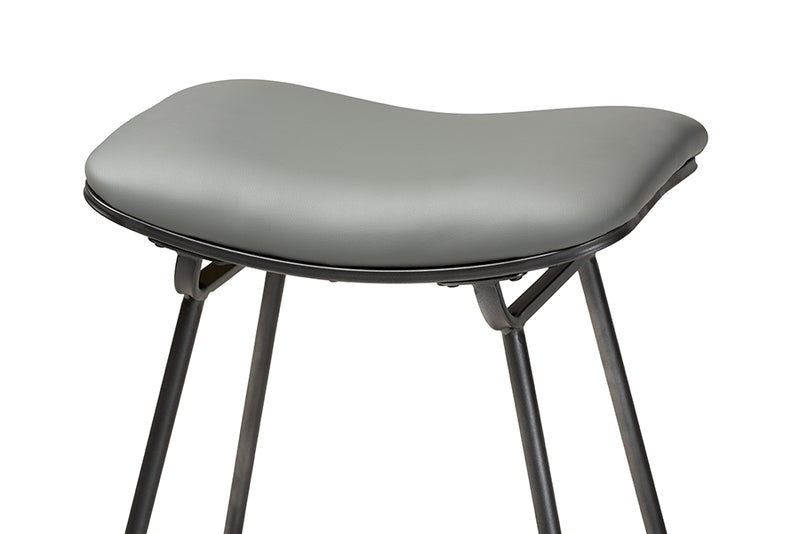 Baxton Studio Jette Modern and Contemporary Grey Fabric Upholstered Dark Grey Metal 2-Piece Bar Stool Set