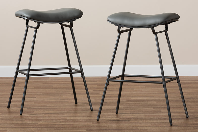 Baxton Studio Jette Modern and Contemporary Grey Fabric Upholstered Dark Grey Metal 2-Piece Bar Stool Set